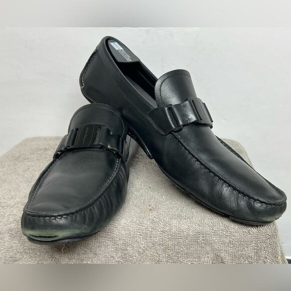 Salvatore Ferragamo Sardegna Driver Loafers Men Black Leather Shoes Size 13 D - Picture 3 of 11